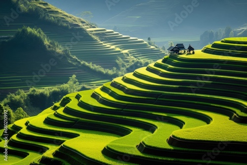 Rice fields on terraced of Mu Cang Chai, Vietnam, Terraced rice field in harvest season in Mu Cang, AI Generated