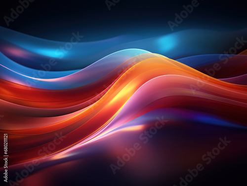 Abstract fluorescent bright blue and purple waves background digital illustration. Generative Ai