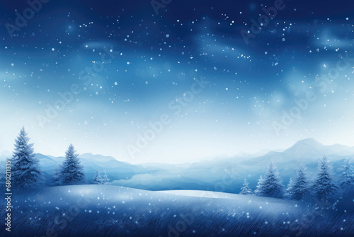 Christmas night landscape. Festive Christmas background. Copy space for text.