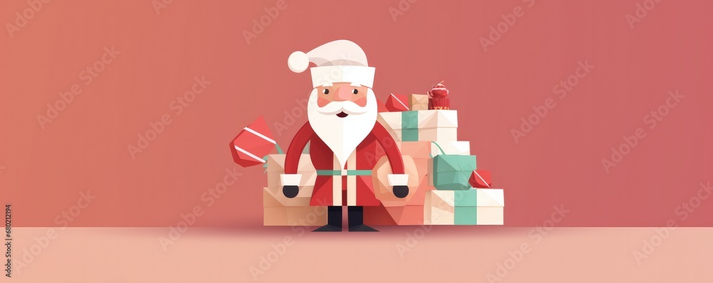 Portrait of Santa claus, minimalistic christmas greeting card illustration panorama banner. Generative Ai. Portrait of Santa claus, minimalistic christmas greeting card illustration panorama banner. Generative Ai.