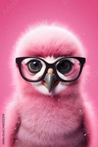 A pink cute baby penguin with glasses