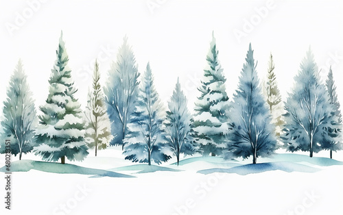 cenário de inverno aquarela 