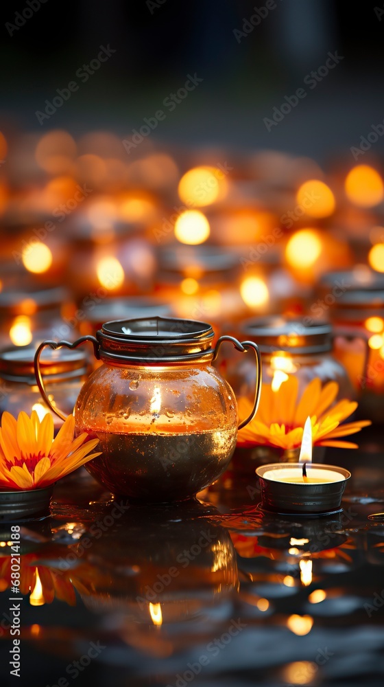 an image of a diya and small lanterns on an orange background ,Diwali, Maha shivatri, Decoration for Puja
an image of a diya and small lanterns on an orange background ,Diwali, Maha shivatri, Decoration for Puja