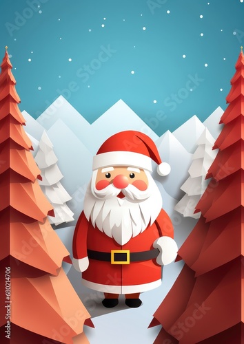 Santa Claus living in winter forest, christmas greeting card illustration. Generative Ai.