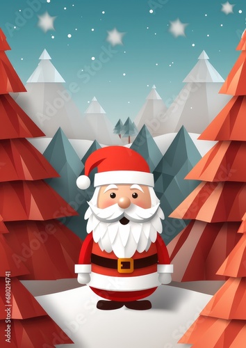 Santa Claus living in winter forest, christmas greeting card illustration. Generative Ai.