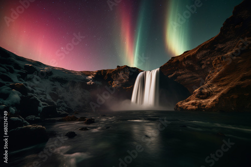 Iceland waterfall with aurora borealis © eranda