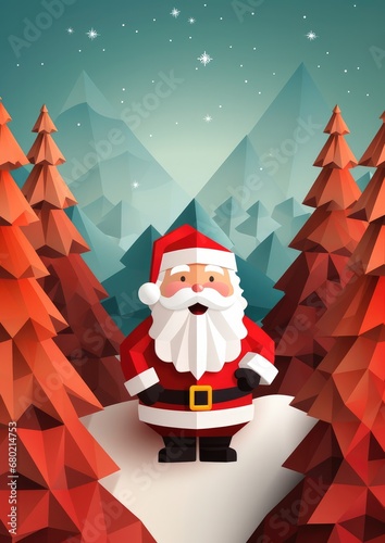 Santa Claus living in winter forest, christmas greeting card illustration. Generative Ai.