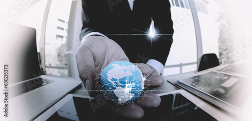 Ai big data of Global network connection in businessman hand, Internet and digital technology, Science and artificial intelligence digital technologies of futuristic.