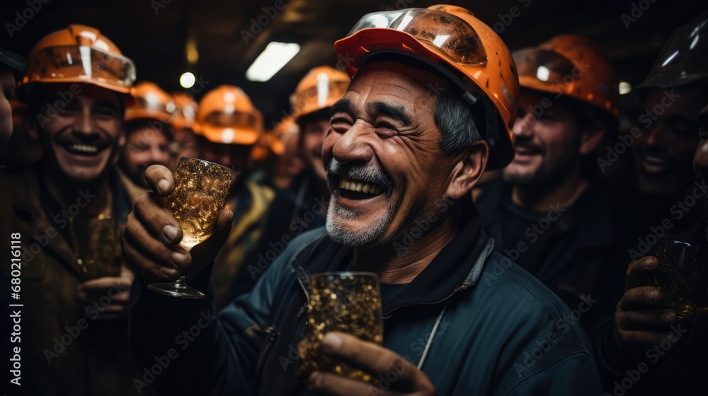 Candid moment of miners taking a break in a copper mine 