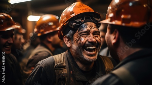 Candid moment of miners taking a break in a copper mine 