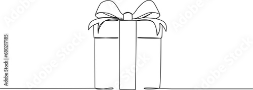 continuous single line drawing of gift box with ribbon, line art vector illustration photo