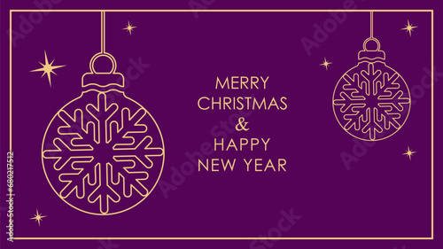 Merry Christmas and happy New Year. Template for postcards, posters, banners and flyers with Christmas balls. Minimalistic background for creative design photo