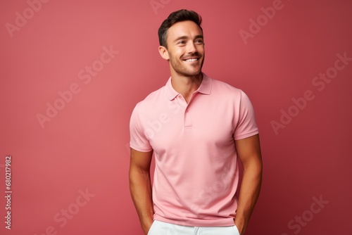 Wallpaper Mural Portrait of a happy man in his 30s wearing a sporty polo shirt against a pastel or soft colors background. AI Generation Torontodigital.ca