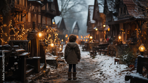 Boy awaits christmas in a village