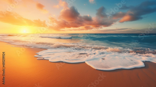 Tropical beach and and golden sunrise sky © Veniamin Kraskov