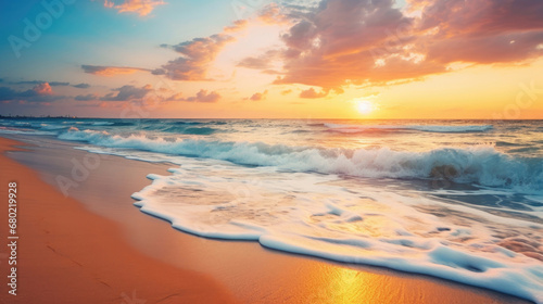Tropical beach and and golden sunrise sky © Venka