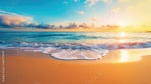Tropical beach and and golden sunrise sky © Venka