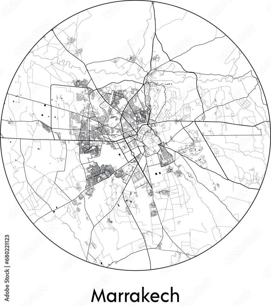 Minimal City Map of Marrakech (Morocco, Africa) black white vector illustration Minimal City Map of Marrakech (Morocco, Africa) black white vector illustration
