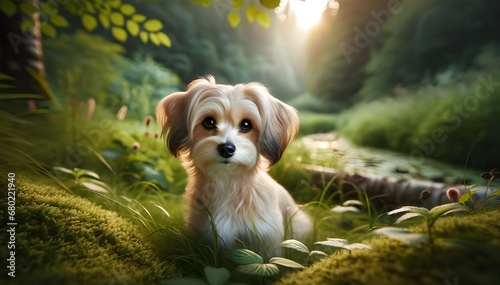 Portrait adorable d'un petit chien blanc et brun, un chiot de race, mammifère charmant et joli, parfait comme animal de compagnie. photo