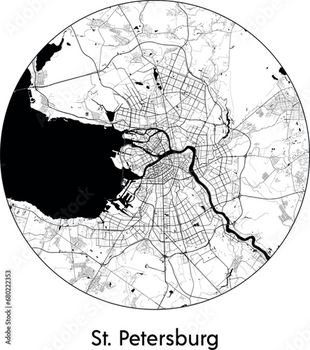 Minimal City Map of St. Petersburg (Russia, Europe) black white vector illustration
