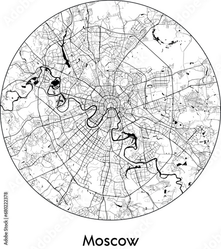 Minimal City Map of Moscow (Russia, Europe) black white vector illustration