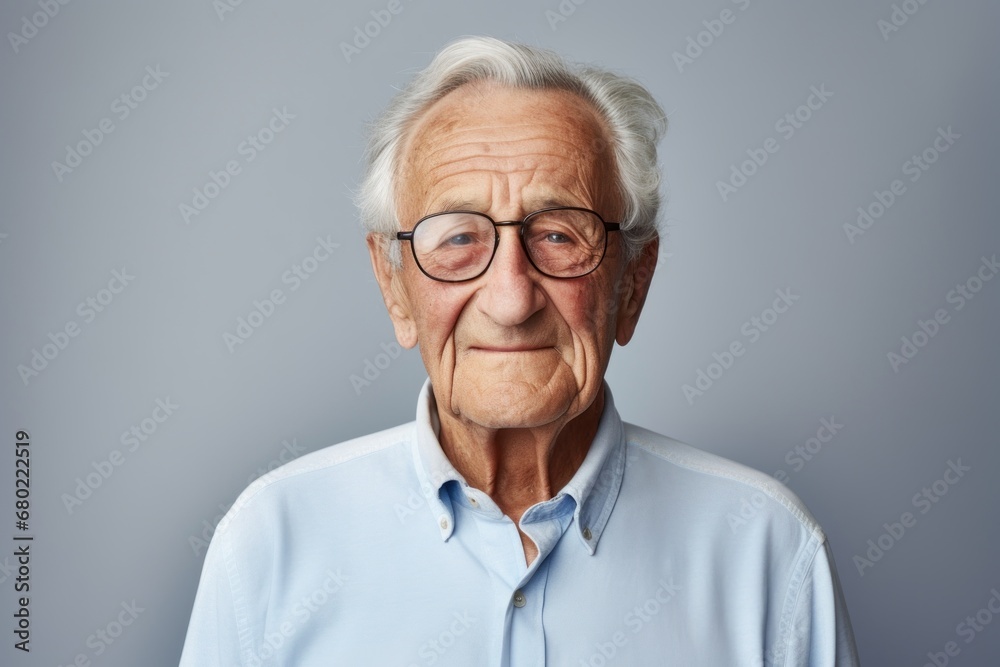 Portrait of a smiling elderly 100 years old man dressed in a casual t-shirt against a minimalist or empty room background. AI Generation Portrait of a smiling elderly 100 years old man dressed in a casual t-shirt against a minimalist or empty room background. AI Generation