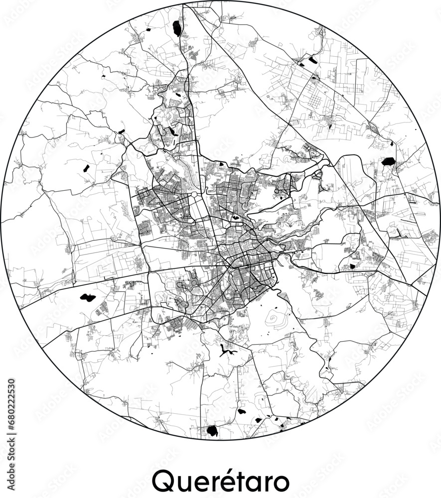 Obraz premium Minimal City Map of Queretaro (Mexico, North America) black white vector illustration