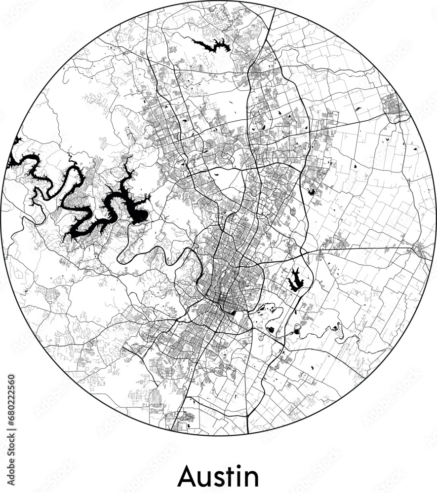 Minimal City Map of Austin (United States, North America) black white vector illustration Minimal City Map of Austin (United States, North America) black white vector illustration