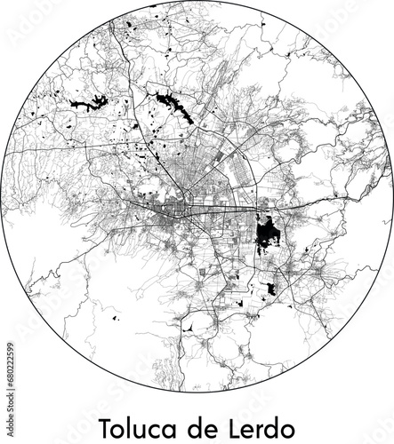 Minimal City Map of Toluca de Lerdo (Mexico, North America) black white vector illustration