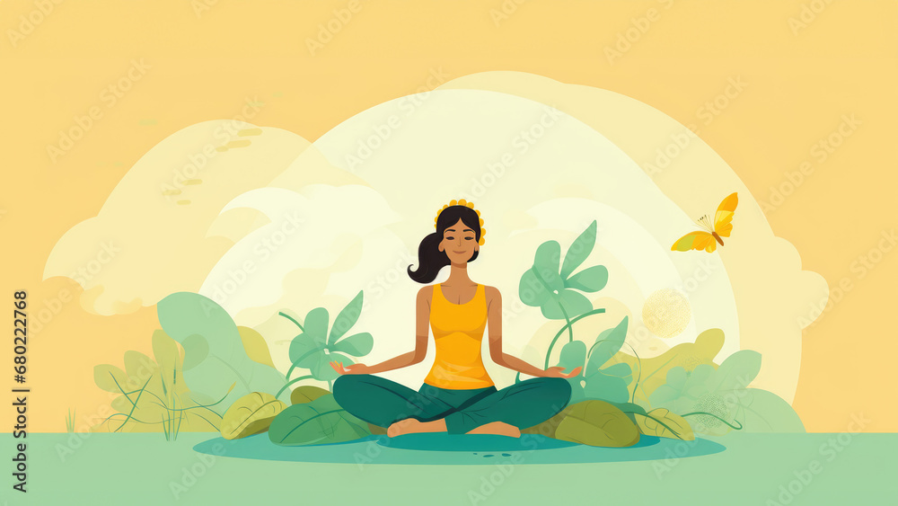 Young woman practicing yoga and meditating in the park.