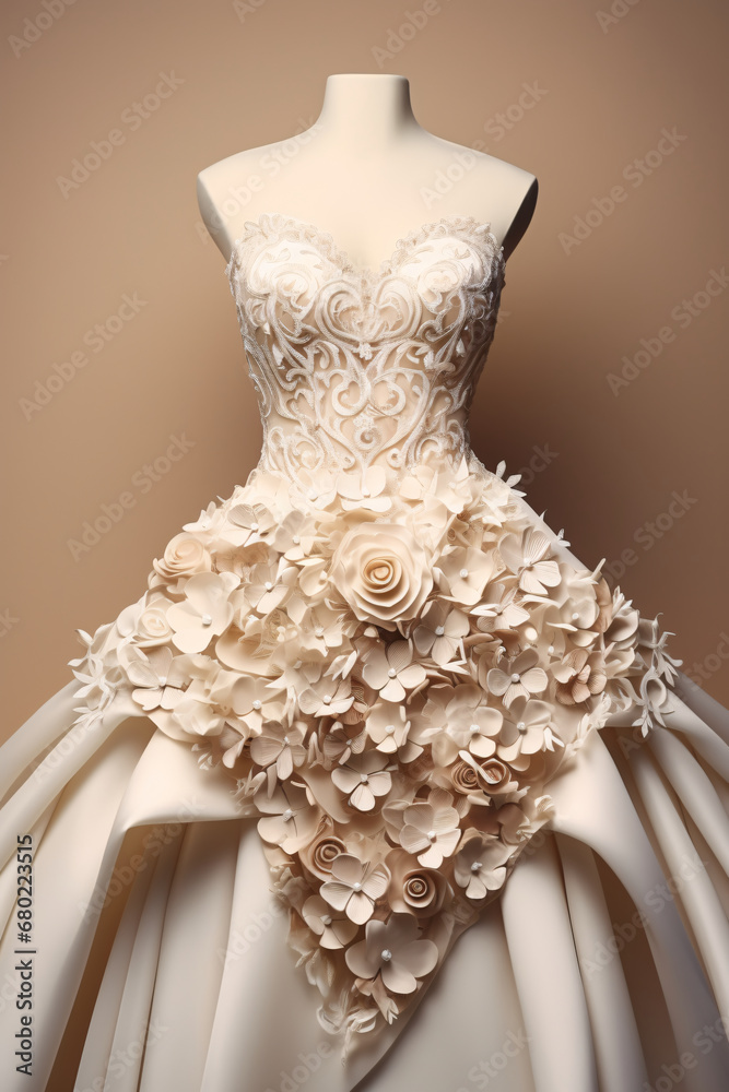Wedding dress, festive outfit for the bride. Elegant women's dress for marriage.