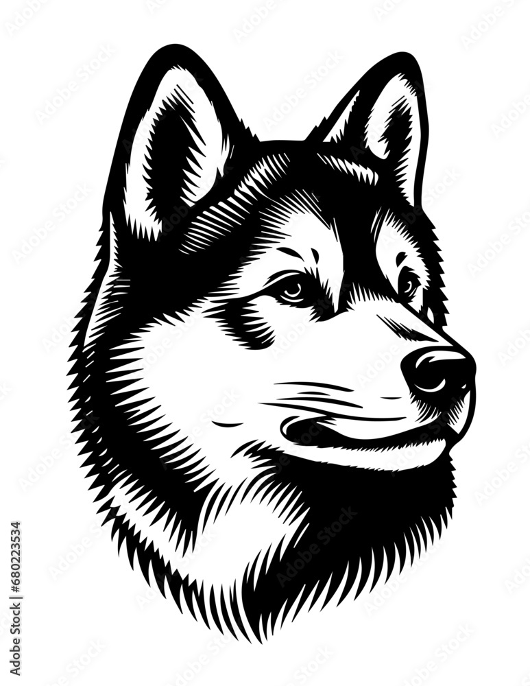 Abstract Pet Art: White Background, Black Vector Doge Head