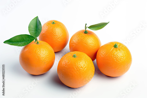 Tangerines with leaves on white background