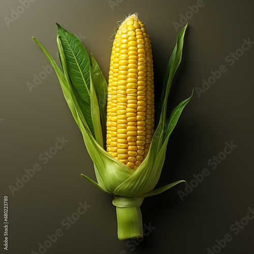 Sweet corn is bright yellow in color. Growing food on the cob. Concept  cereals  vegetable and healthy vegetarian. Copy space banner on a neutral background