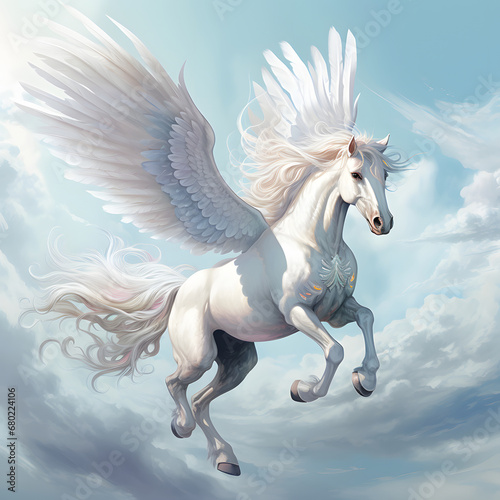 pegasus, a white horse with wings. a mythical flying creature.