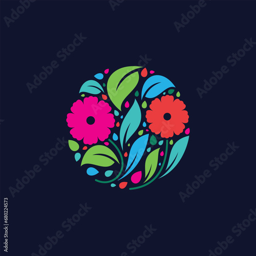 Colorful floral emblem logo design template