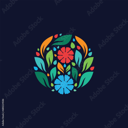 Colorful circle floral pattern logo design template