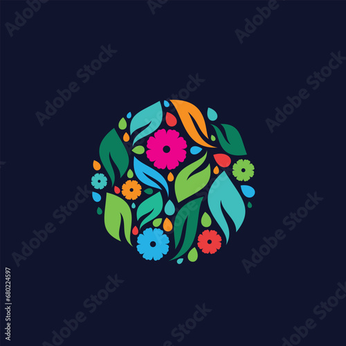Colorful circle floral flower pattern logo design template photo