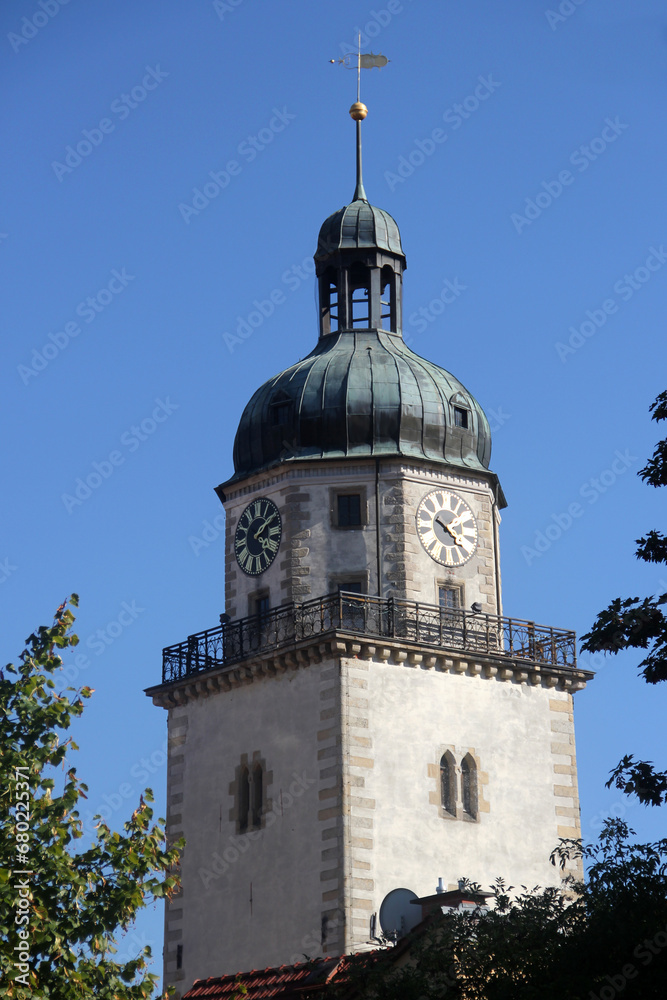 Nikolai Church Tower, a Romanesque fortified church from the 13th century in Altenburg, Thuringia, Germany