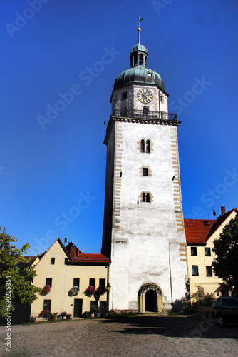 Nikolai Church Tower, a Romanesque fortified church from the 13th century in Altenburg, Thuringia, Germany