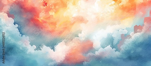 vintage art of this abstract watercolor poster, the background depicts a summer sky with a patterned texture, isolated on paper, bringing a mesmerizing and unique design to life.