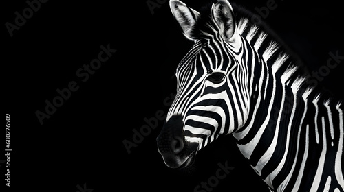 Closeup shot of a zebra on a black background