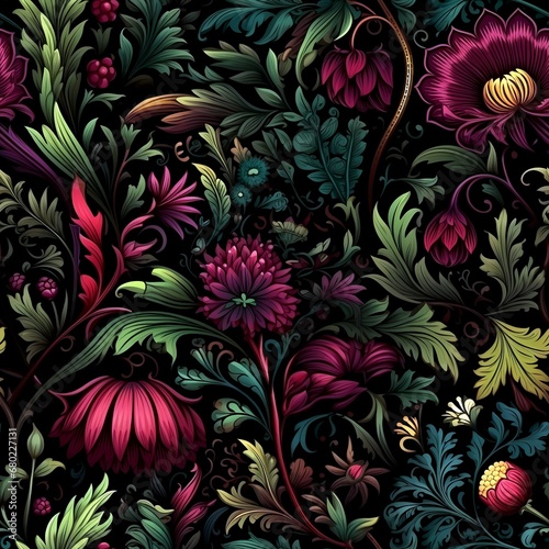 Floral Seamless Pattern. Renaissance. Elegant designs with flowers. AI Generated.