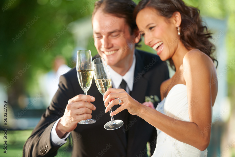 Outdoor, champagne and bride with groom, hug and support with relationship, romance and celebration. Romantic, outside or man with woman, marriage or happiness with love, cheers or wedding with smile Outdoor, champagne and bride with groom, hug and support with relationship, romance and celebration. Romantic, outside or man with woman, marriage or happiness with love, cheers or wedding with smile