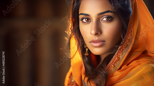 portrait of an Indian girl in a yellow headscarf