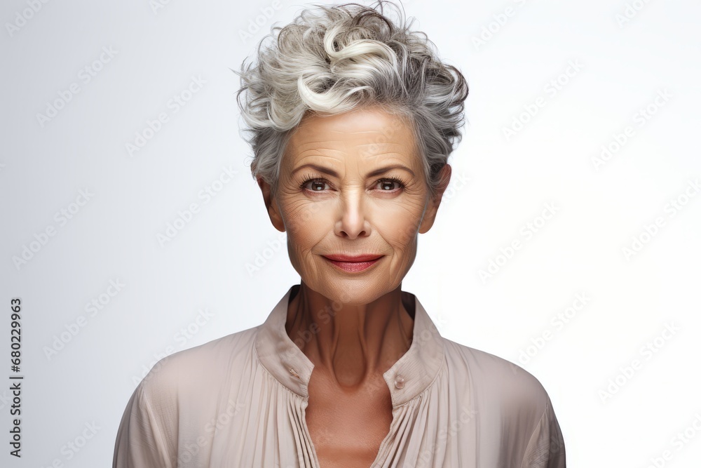 old senior elegance woman portrait shot confident pension retired age woman casual cloth studio shot on white background