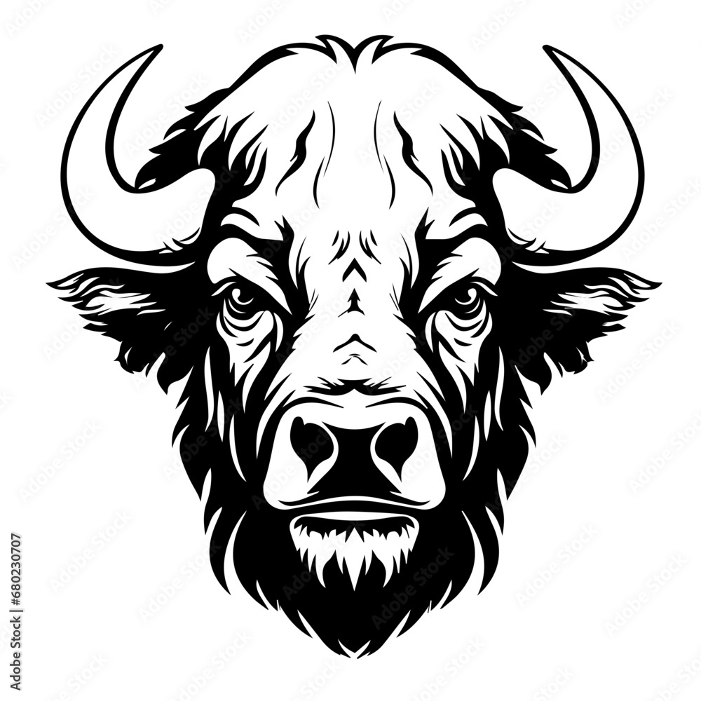 Stately Buffalo Head Vector Illustration