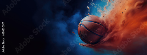 Panorama banner with basketball in celestial flames © THINGDSGN