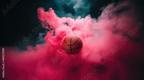 Basketball Surrounded by Pink Smoke in the dark  © THINGDSGN