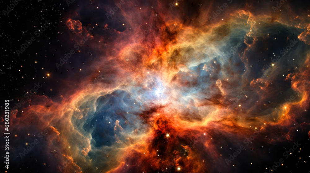 An Interstellar Nebula in a Celestial Dance of Colors and Light